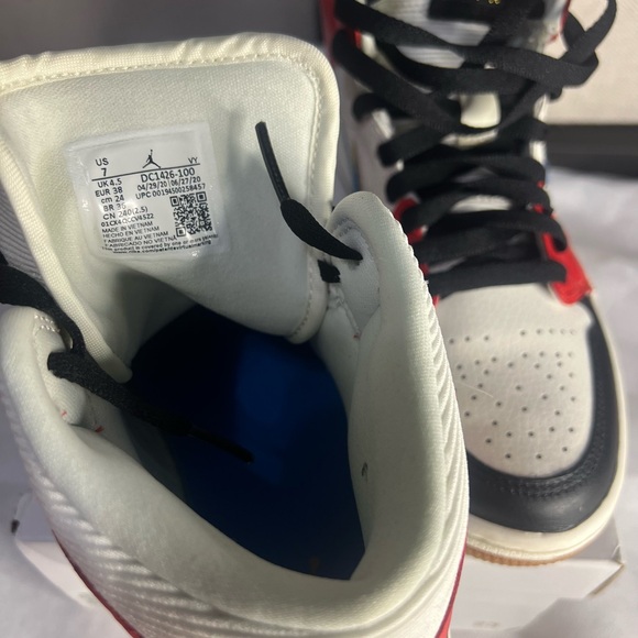 Women’s Air Jordan 1 Mid-Multicolor High-Top Sneakers with Blue Swoosh - Picture 4 of 5